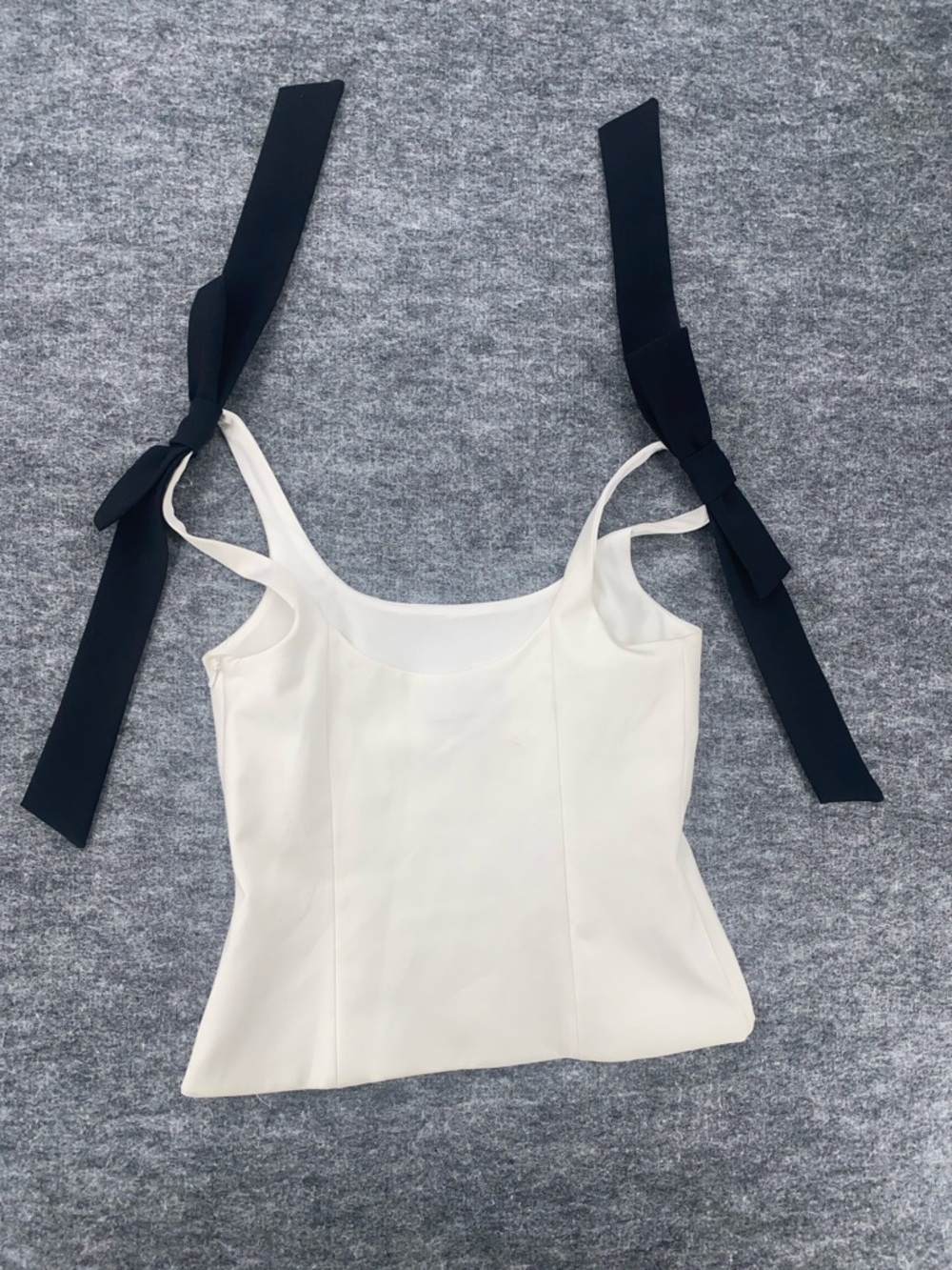 Zara Ribbon Strap Corset Style Crop Top Ivory Black Size S - Picture 4 of 5
